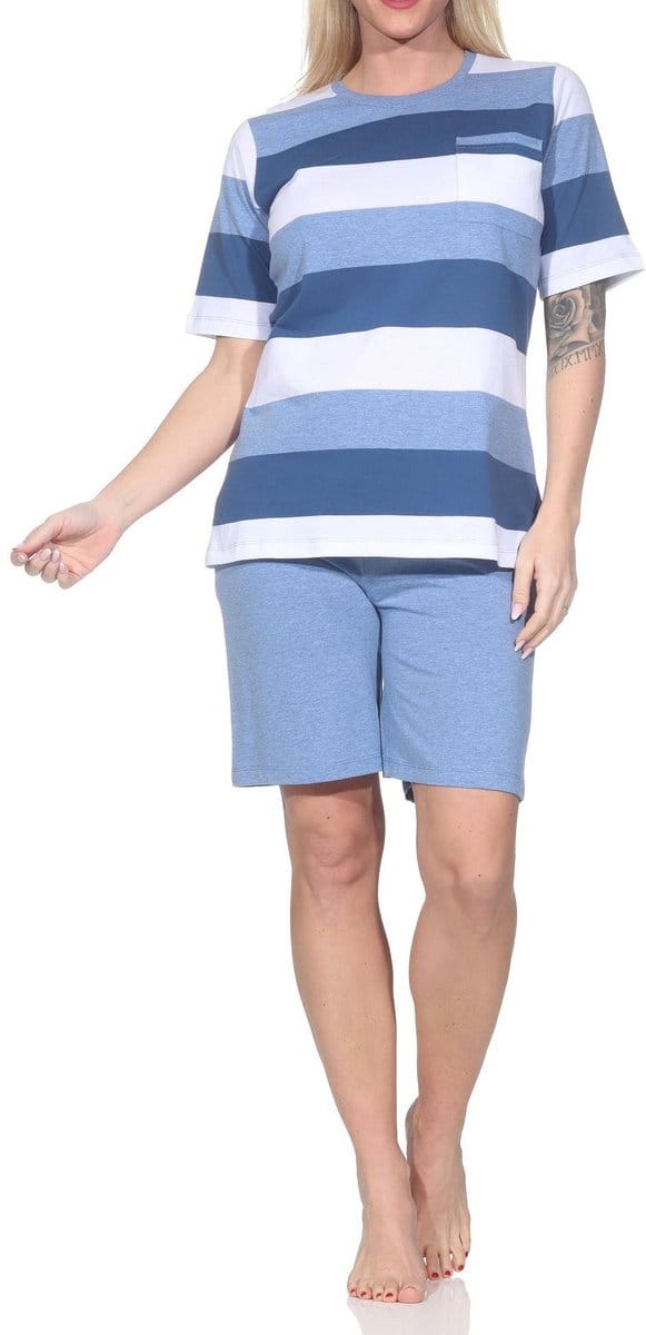 Normann Dames Capri Pyjama Korte Mouwen Blokstreep - Ook in Oversizes