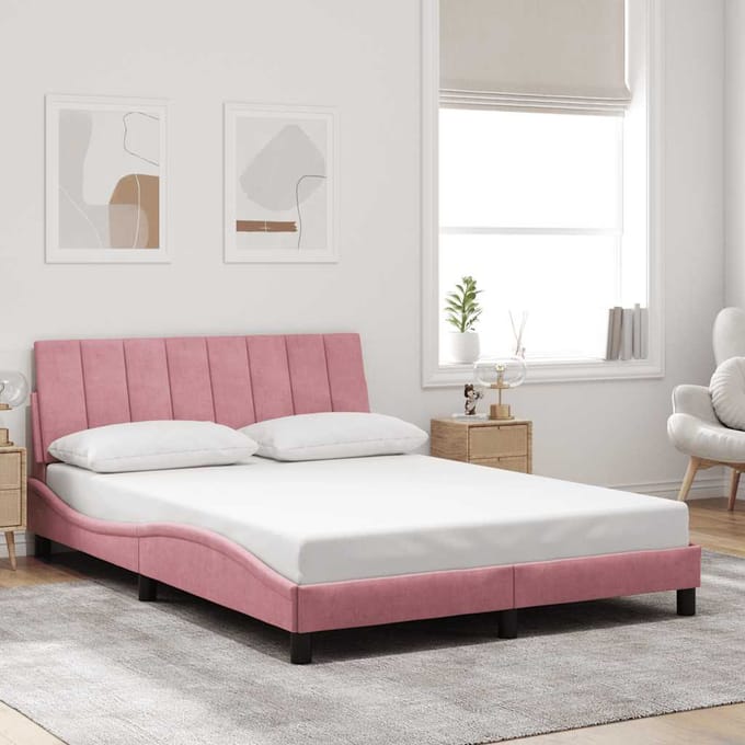 vidaXL - Bedframe - zonder - matras - "Hanko" - fluweel - roze - 120x200 - cm