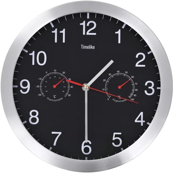 Wandklok met Hygrometer en Thermometer Zwart