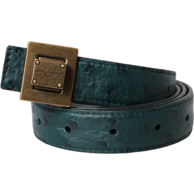 Dolce & Gabbana Donkergroene Leren Vierkante Metalen Gespriem Belt