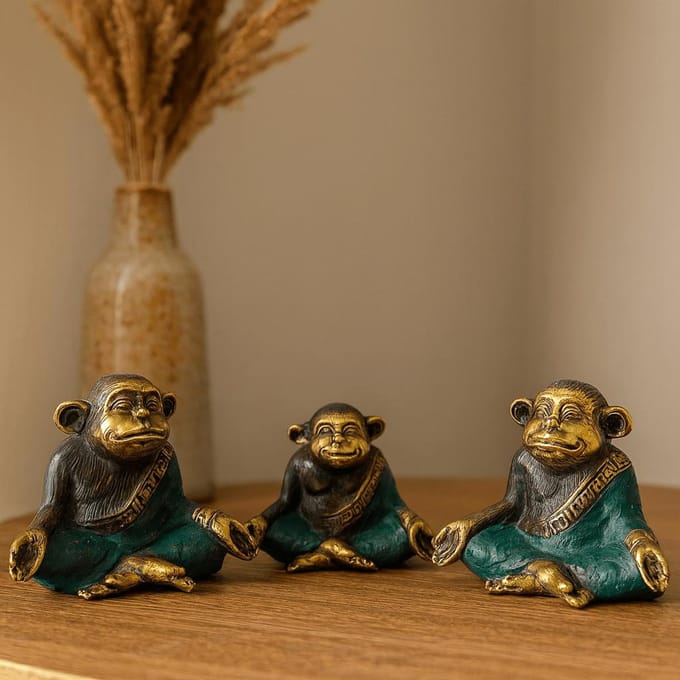 Feng Shui Aapjes - Yoga Aap Beeldjes - Set van 3 - 6x6x2cm