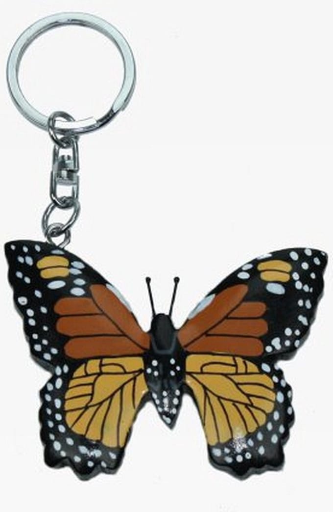 Vlinder sleutelhanger - hout - 6 cm - Vlinders cadeau artikelen