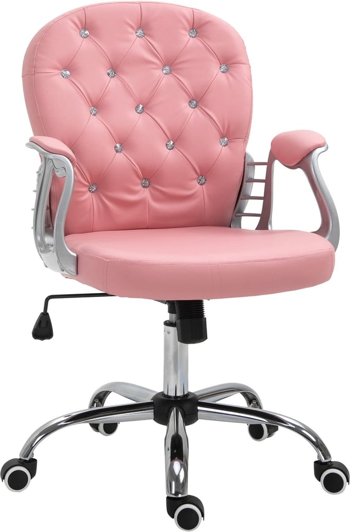 Bureaustoel - 59,5x60,5x95-105 cm - Ergonomisch met Gewatteerde Rugleuning - PU Leer - Roze