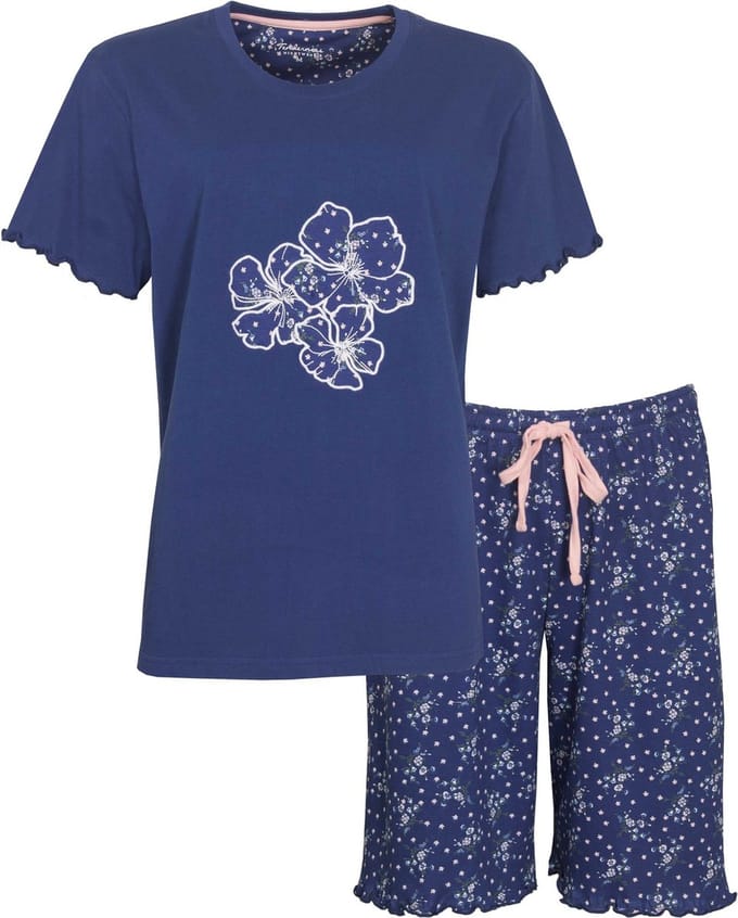 Tenderness Dames Shortama - Korte mouwen - Katoen - Blauw - Maat 3XL