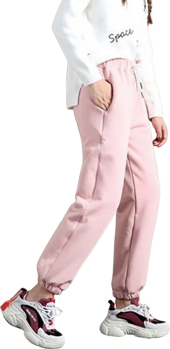 Roze Fleece Joggingsbroek - Warme Dames Broek - Aansluitend - Winter