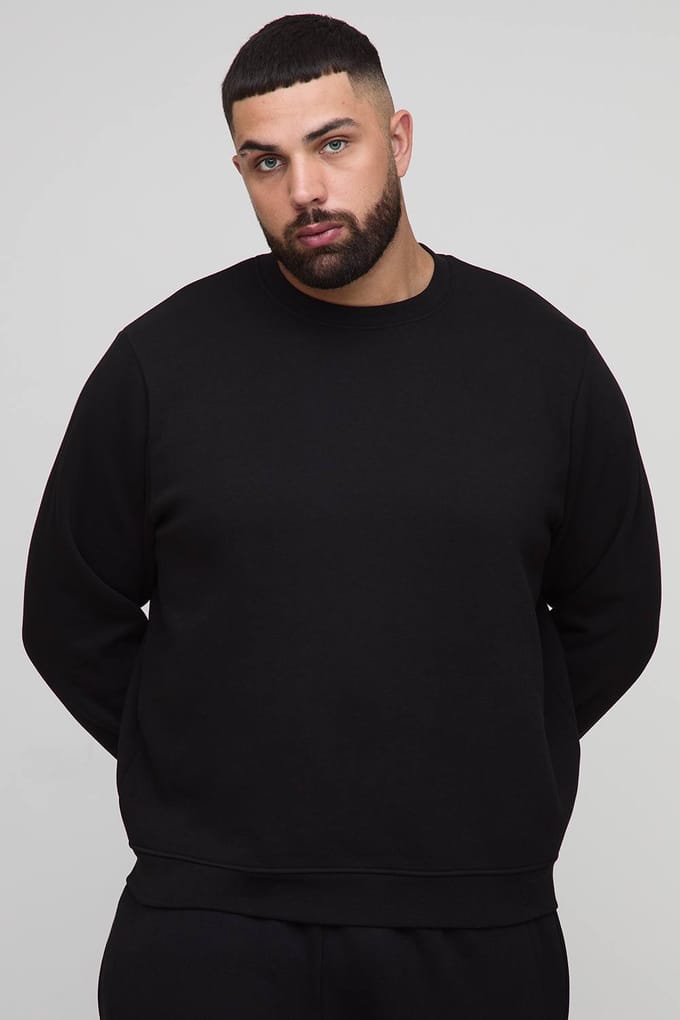 Plus Basic Sweatshirt met ronde hals en normale pasvorm | Black | Size 4XL