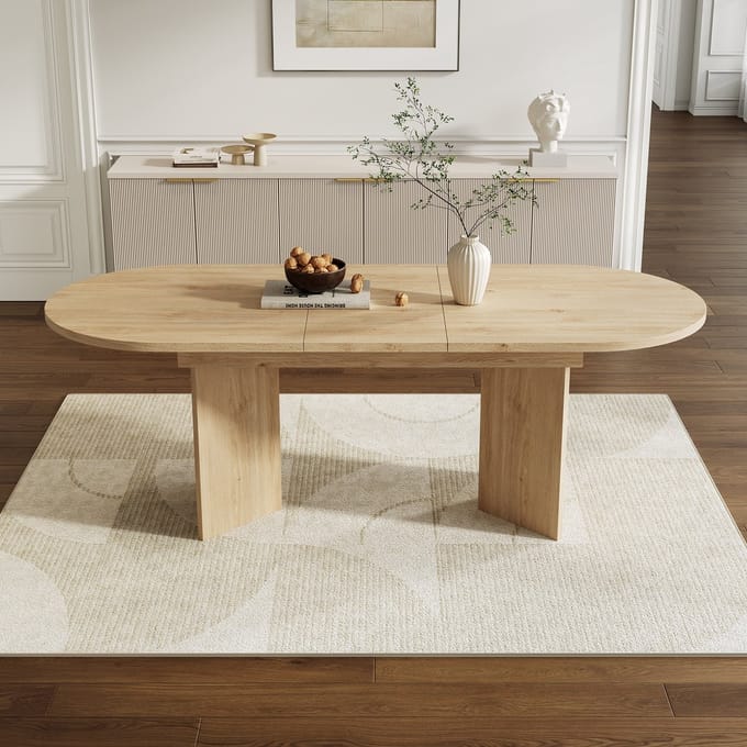 MODFU Uitschuifbare Eettafel - Afgeronde Hoeken En 18 Mm Tafelblad - Modern - Eetkamer - MDF - Eikenkleur