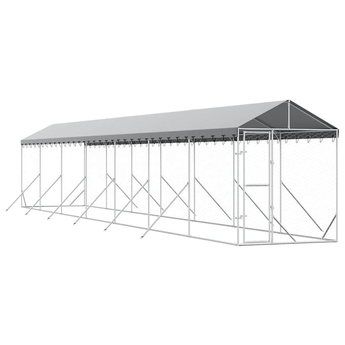 vidaXL - Hondenkennel - met - dak - 2x14x2,5 - m - gegalvaniseerd - staal - zilver