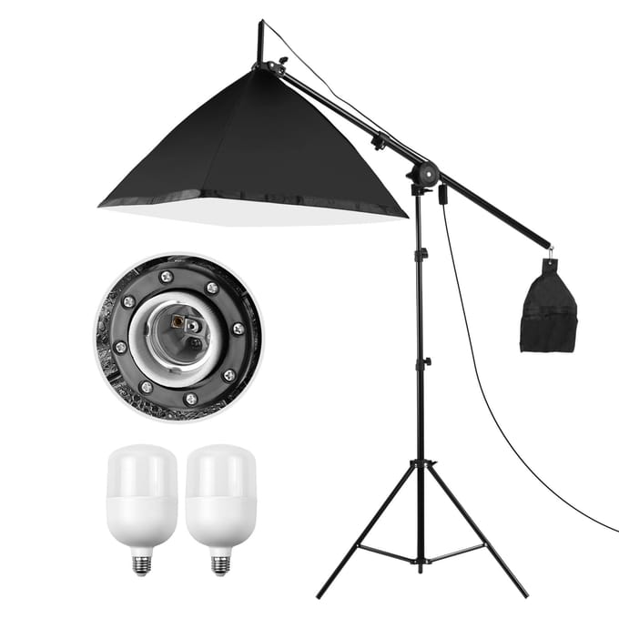 Andoer Studio Fotografie Softbox Verlichtingskit met 50*70cm Softbox + 105W 5500K E27 Fitting Lamp * US Plug gray