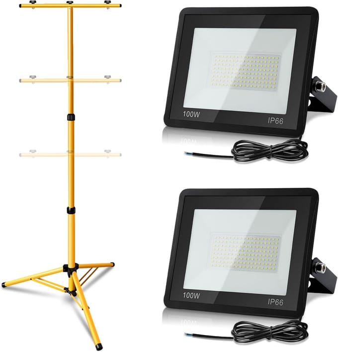 Bouwlamp met Statief LED 2x 100W Werkverlichting 8500LM Koud Wit IP66 Waterdicht