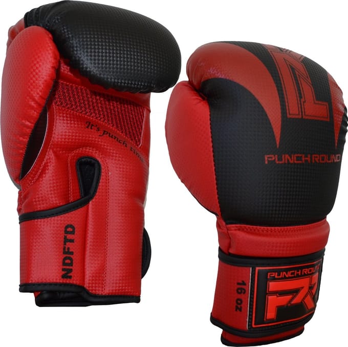 Punch Round Bokshandschoenen SLAM Mat Carbon Zwart Rood - 10 OZ