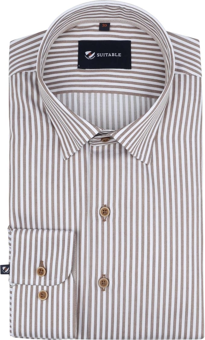 Suitable Overhemd Streep Bruin - Maat 42 - Heren - Casual Shirt