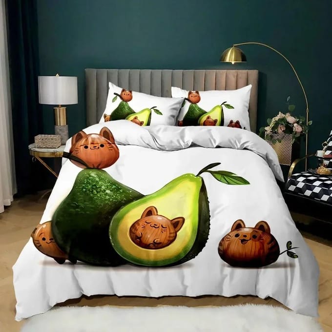 Ensemble de couette avocat vert Ensemble de literie imprimé 3D Textile d'intérieur doux Ensemble de couette en polyester Ensemble de chambre Cadeau pour enfants 135cm x 200cm
