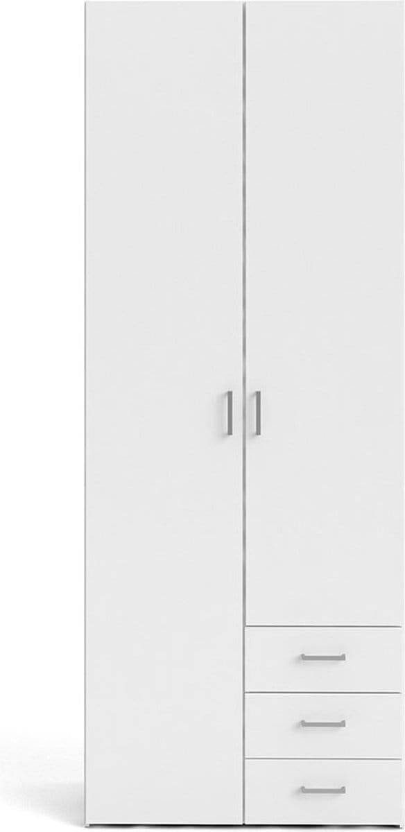 Space kledingkast 201x78x50cm, 2 deuren, 3 lades wit.
