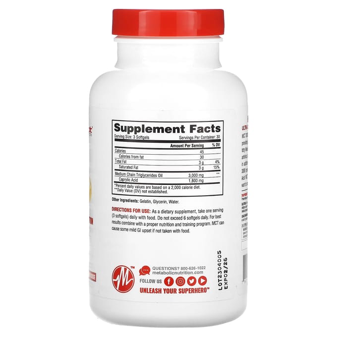 Metabolic Nutrition, MCT 3000, 1.000mg, 90 zachte capsules