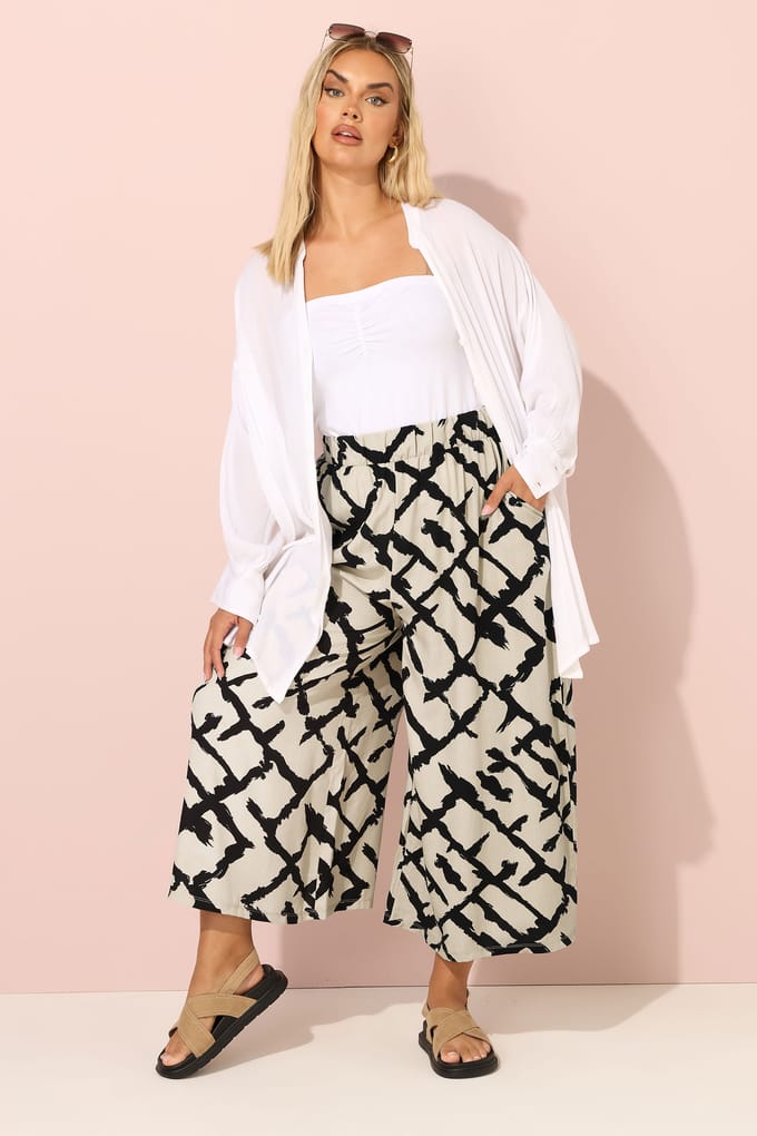 Yours Natural Brown Abstract Print Wijde Broek Size 48