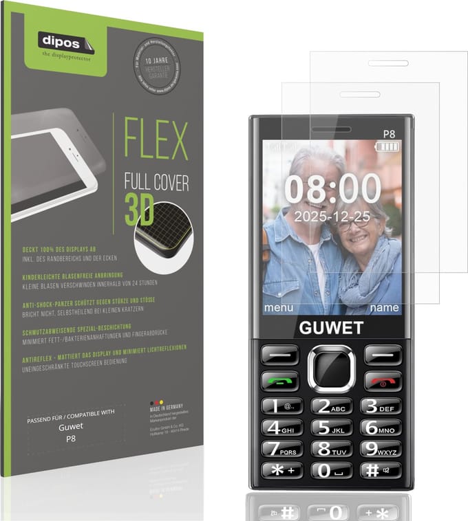 dipos FLEX – 2x Matte Screenprotector geschikt voor Guwet P8 | Volledige Schermbescherming | Case-Friendly