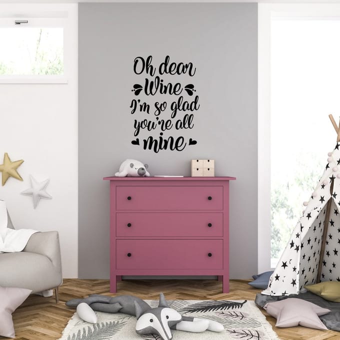 Muursticker - Oh Dear Wine - 40,6 x 56,7 - Zwart