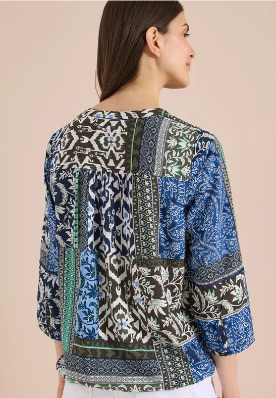 3/4-mouwen blouse met patchworkprint