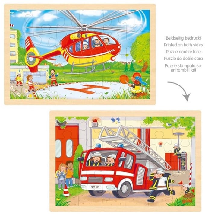 Goki Wooden Jigsaw Puzzle - Helicopter and Fire Truck - 24 pcs. Hout
