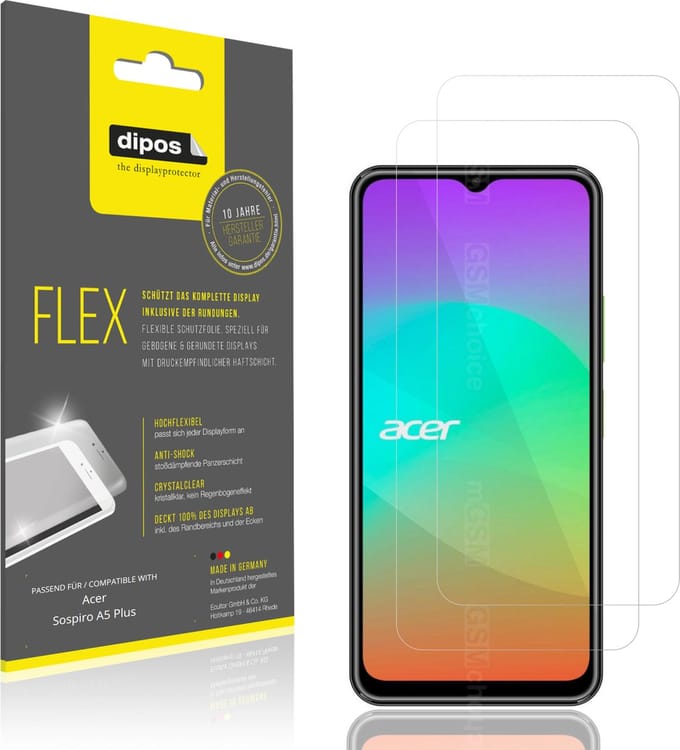 dipos – 2x Beschermfolie geschikt voor Acer Sospiro A5 Plus | 3D Full Cover Screenprotector | 100% Passend