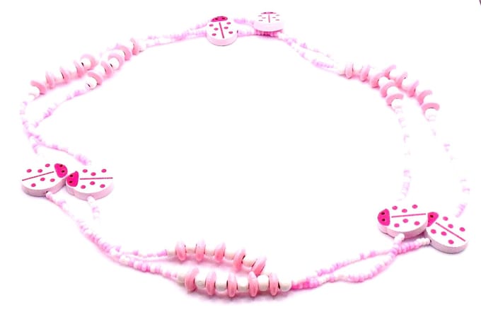 Kinderketting met lieveheersbeestjes wit-roze - Verjaardagscadeau