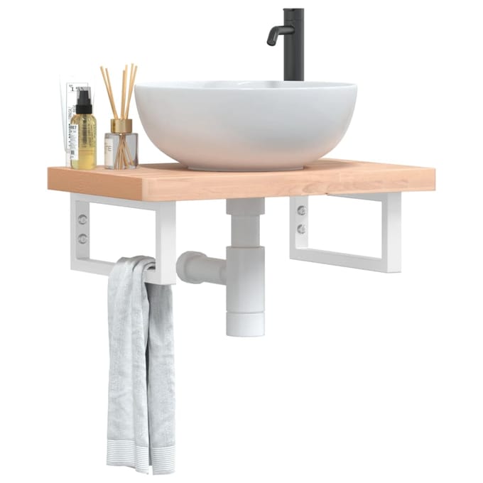 vidaXL - Badkamer - wandschap - staal - en - massief - beukenhout