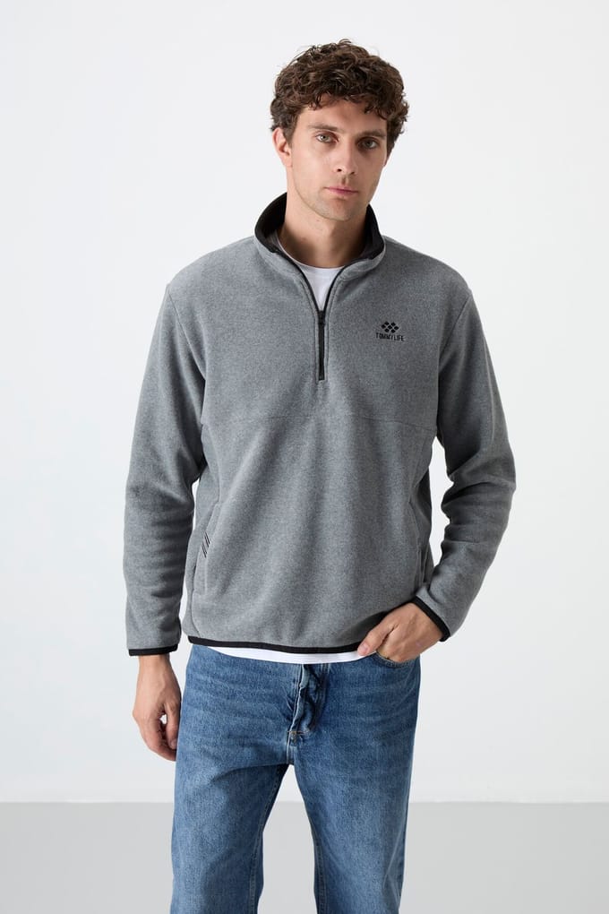 Heren Slim Fit Halflange Rits Pluche Sweatshirt