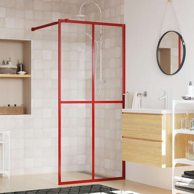vidaXL Inloopdouchewand transparant 100x195 cm ESG-glas rood