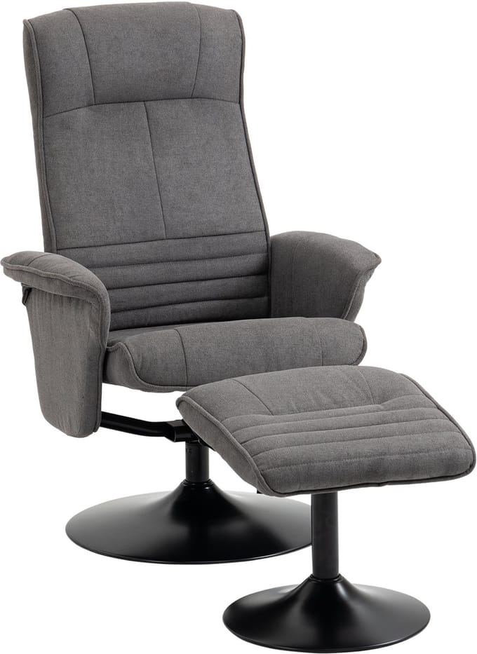 HOMCOM-Relaxsessel mit Fußhocker-Polyester, Stahl-69L x 71B x 104H cm-Dunkelgrau