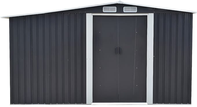 Vente-unique Tuinhuis van grijs gegalvaniseerd staal LERY - 10,5m²