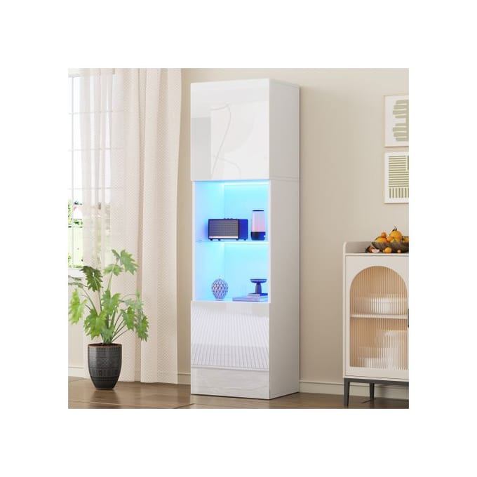 Vitrine - MUVOE - 1 glazen plank - LED-verlichting - Hoogglans wit - 45x35x160 cm wit