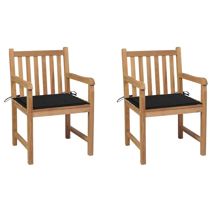 vidaXL - Tuinstoelen - 2 - st - met - zwarte - kussens - massief - teakhout
