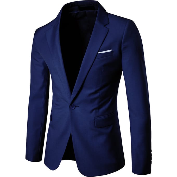 Marineblauwe casual blazer, slim-fit zakelijke blazer