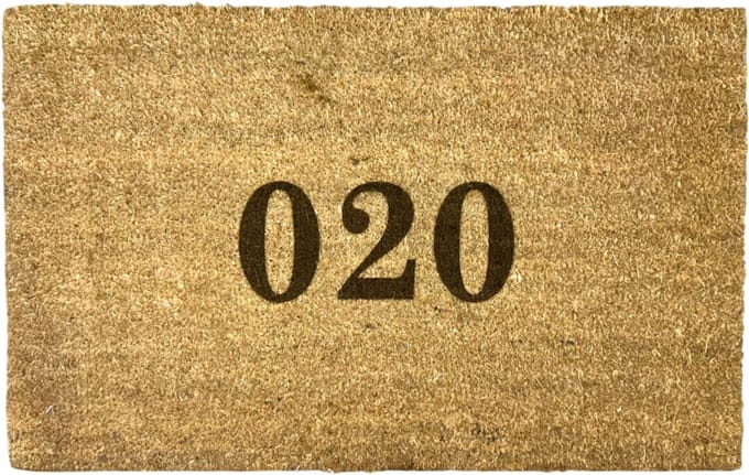 Deurmat - Deurmat met tekst - 020 - Amsterdam - Postcode - Deurmat kokos - Deurmat binnen - 40x60 cm - Kleur bruin - Verjaardagscadeau - Geschenk