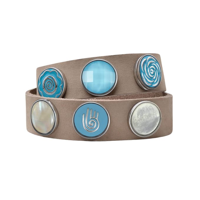 Quiges Dames Leren Armband Lichtgrijs met 6 Drukknopen Set - EBCMS344