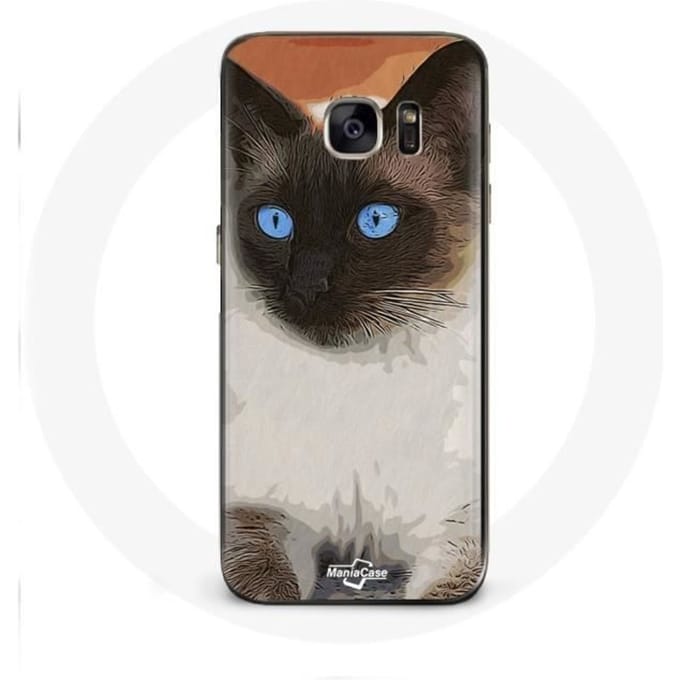 Coque Samsung Galaxy S7 Chat Siamois Noir et blanc Yeux Bleus