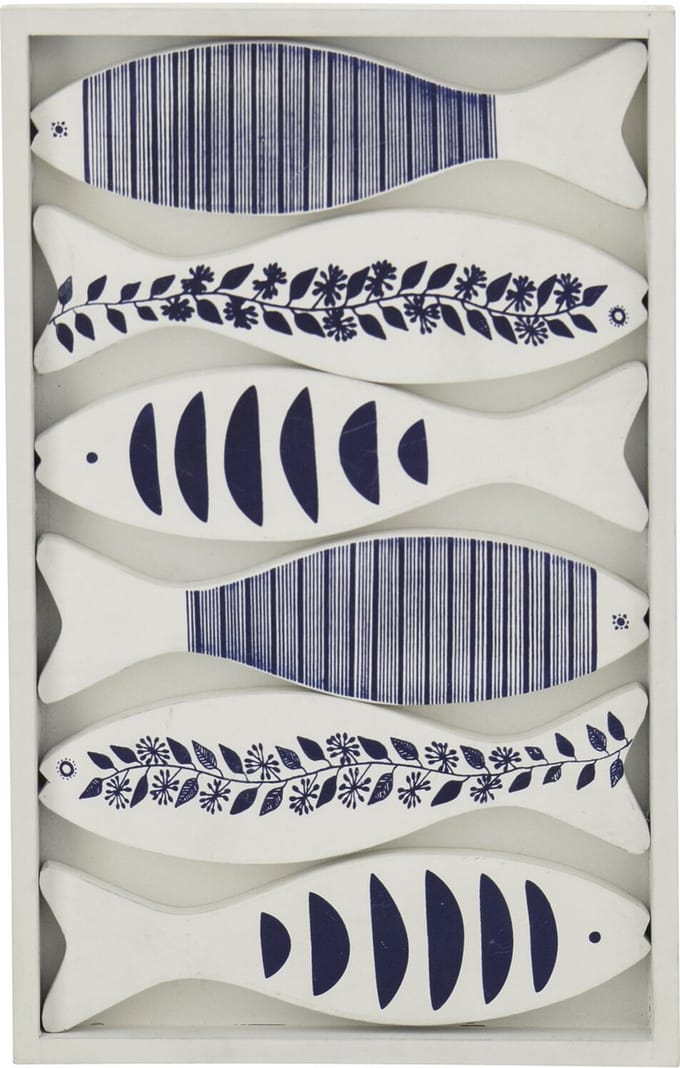 J-Line wanddecoratie Vis Motieven - hout - blauw/wit