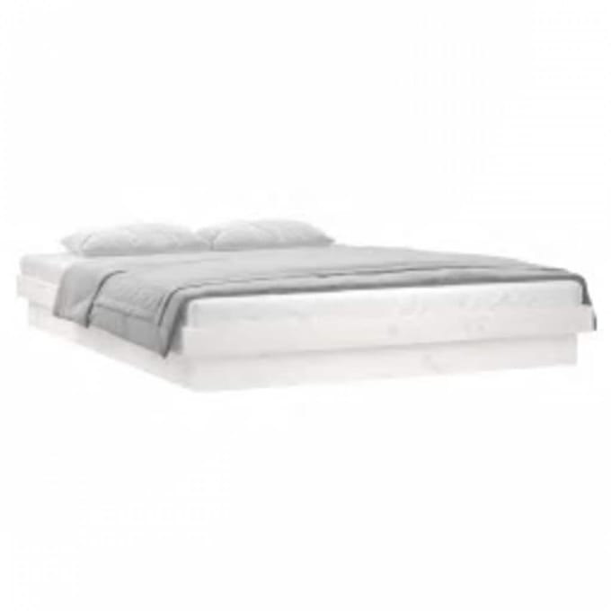 vidaXL - Bedframe - LED - massief - hout - wit - 140x200 - cm