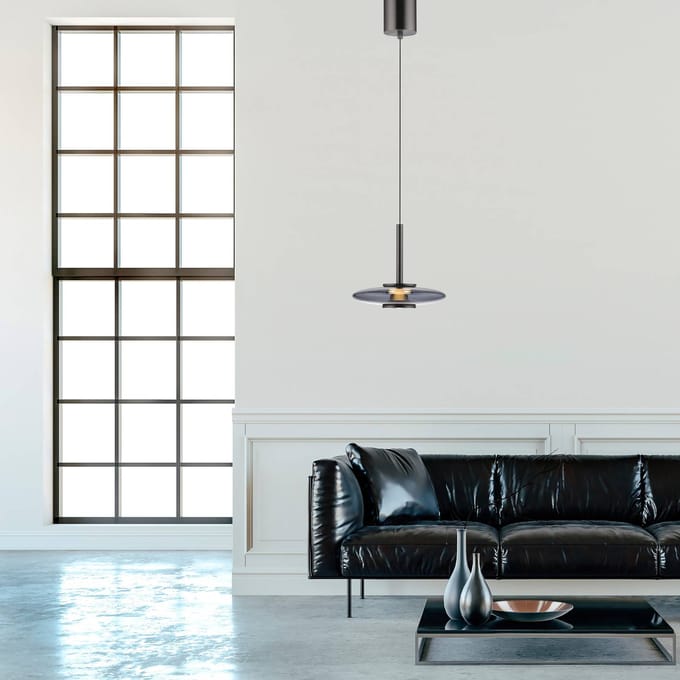 LED hanglamp PURE Vitrum, grijs, glas/aluminium, Ø 22 cm