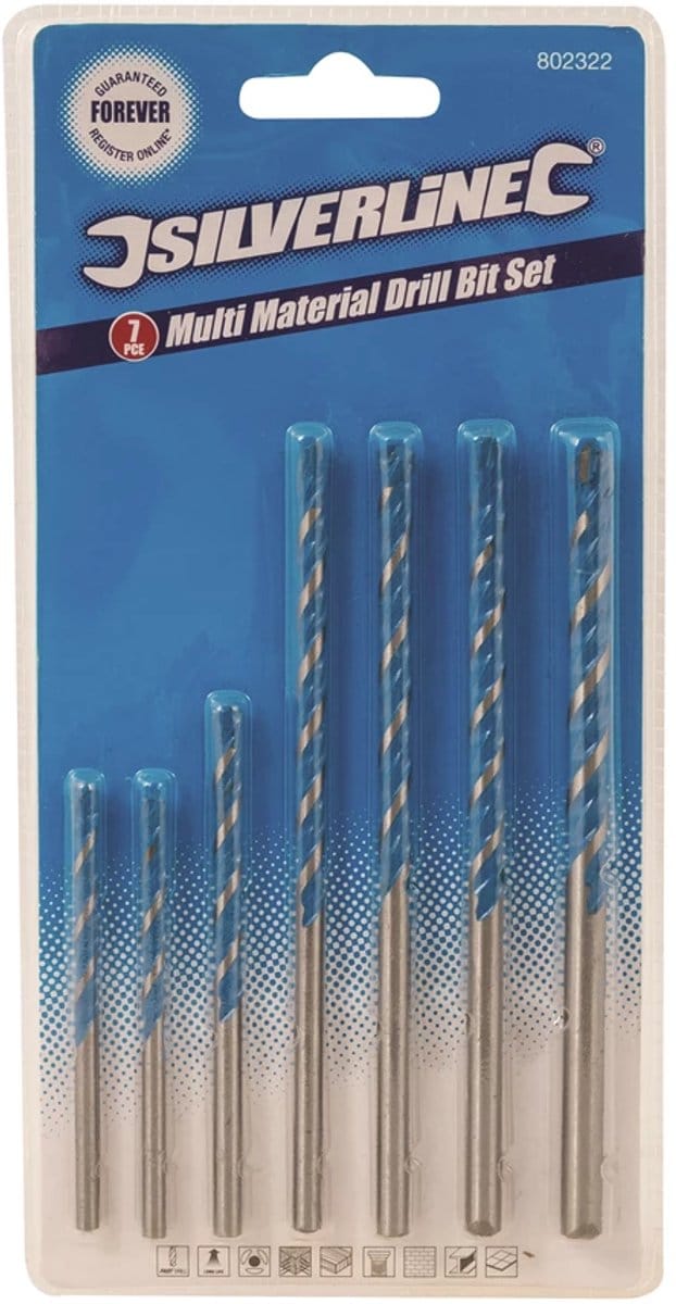 Silverline Multi-constructie boorbitset - Wolfraamcarbide punt - 7-delig - Diverse maten - Inclusief koffer