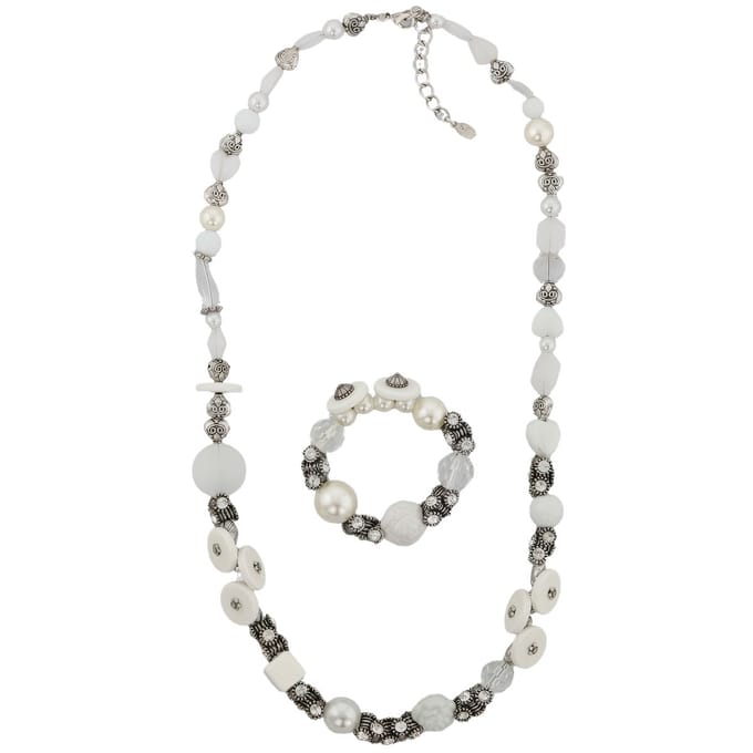 Behave - Ketting en armband set kralen wit - Elegant voor feest en diner