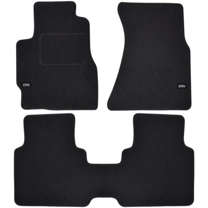 Tapis de sol - Logo - Honda CRV - Velours noir - 4 pièces - Antidérapant et imperméable
