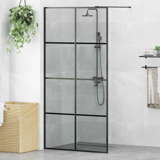 vidaXL - Inloopdouchewand - Zwart - 100 - x - 195 - cm - gehard - glas