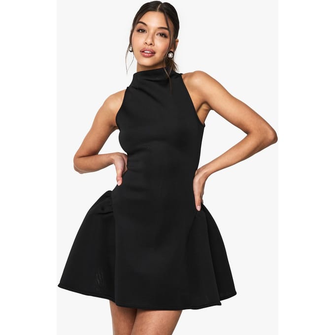 boohoo Dames Racerhals Volume Mini Jurk | Black | Maat: 8