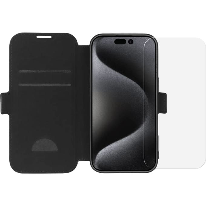BlueBuilt Apple iPhone 16 Pro Book Case Leer Zwart + Screenprotector Glas