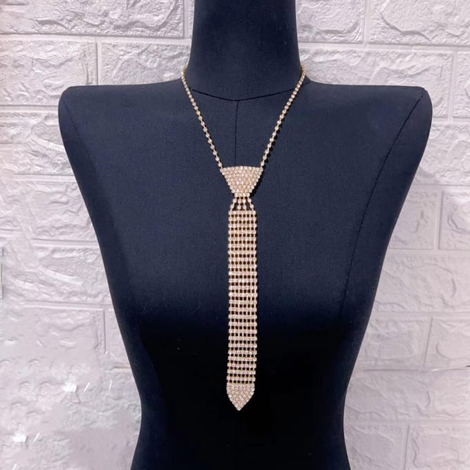 Modieuze en elegante stropdas ketting Flash strass lange ketting kralen ketting dames bruiloft bal sieraden brown