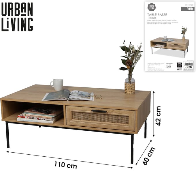 SALONTAFEL MET 1 LADE EN 1 NICHE 110X59XH42CM