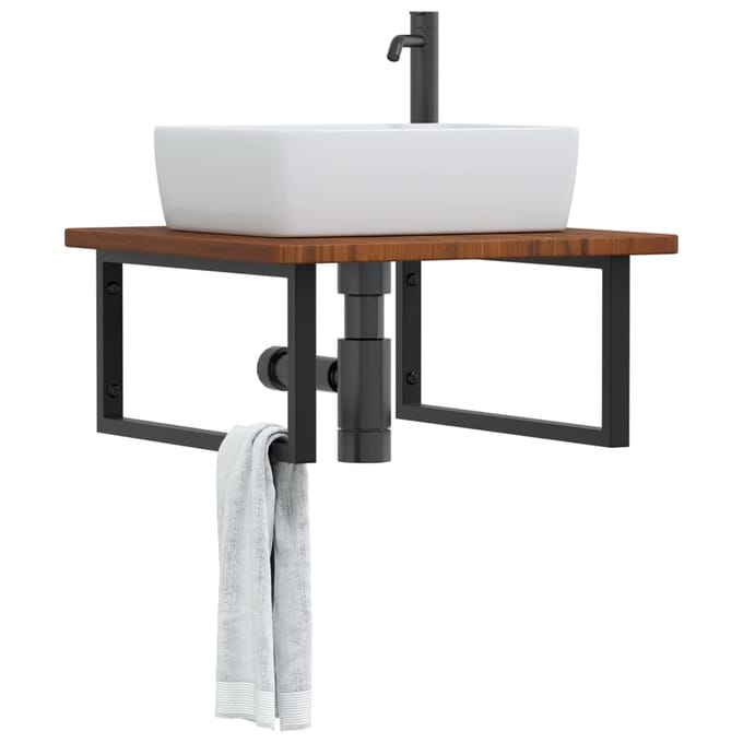 vidaXL - Badkamer - wandschap - staal - en - massief - eikenhout