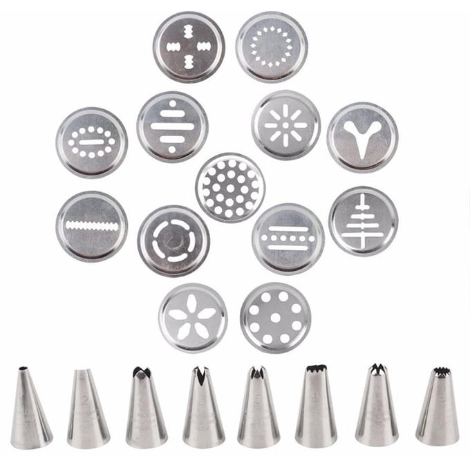 Koekjespers Kit RVS Koekjespers Set met 13 Schijven en 7 Spuittips L(for 6.5-9kg) gray